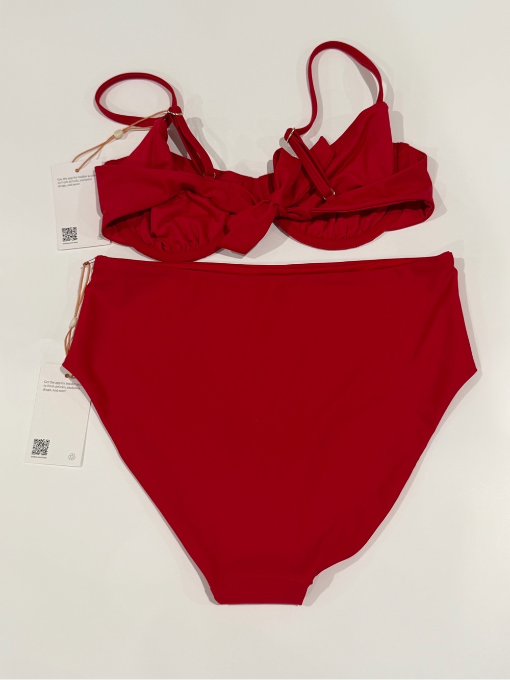 Quince NWT Bikini Set Italian Demi Top High Rise Bottom Cherry Red Medium - Picture 4 of 5